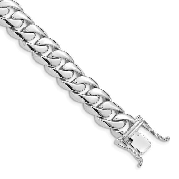 14K White Gold 8in 10.8mm H& Rounded Curb Link Box Catch Clasp Bracelet